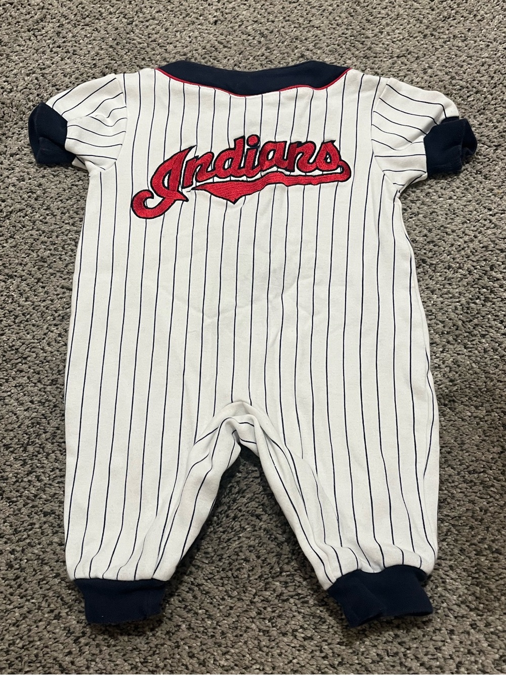 Vintage Cleveland Indians Baby Baseball Romper - Size 3-6 Months - Pinstripe MLB